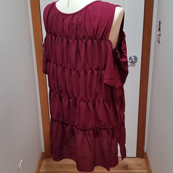 KATE MALLORY PURPLE CRINKLE TOP SHORT SLEEVE BOHEMIAN MINIMALIST GAUZE BLOUSE 3X - Picture 5 of 10